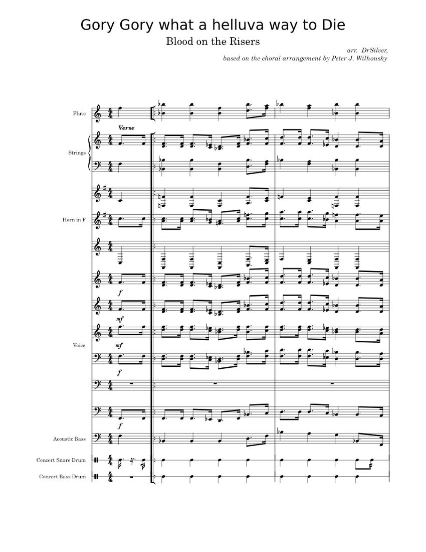 Blood on the Risers Sheet music for Vocals, Flute, French horn, Snare