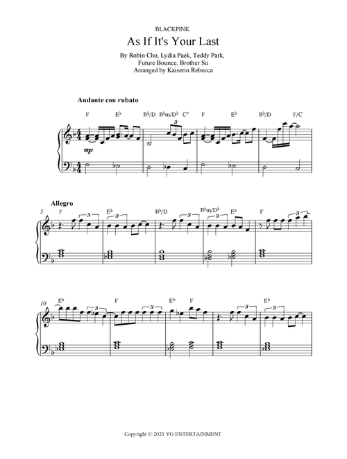 As If It's Your Last (Arr. Kaiserin Rebecca) - BLACKPINK (Piano Solo)