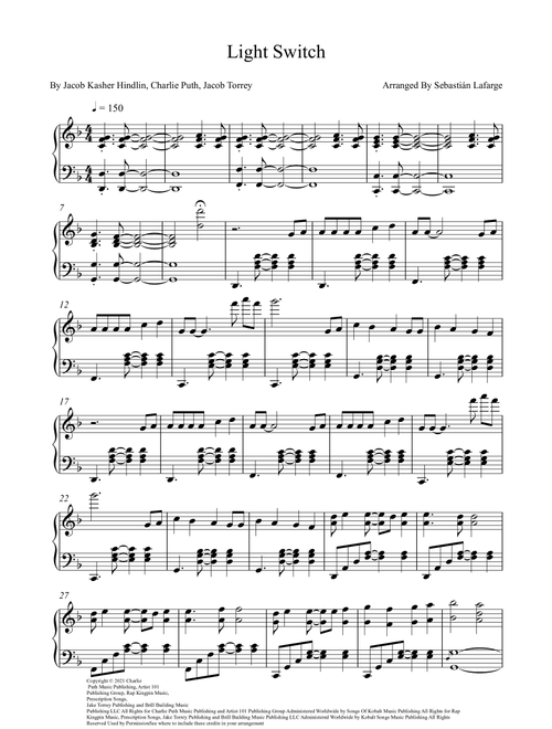 Light Switch (Arr. Sebastian Lafarge) - Charlie Puth (Piano Solo)