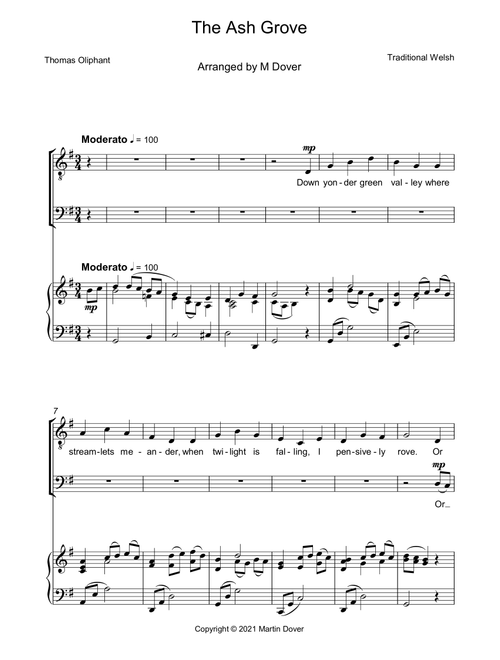 The Ash Grove - Two Part Choir - TB Lower Voices (Arr. Martin Dover) - Thomas Oliphant, Traditional (Choral, TB)