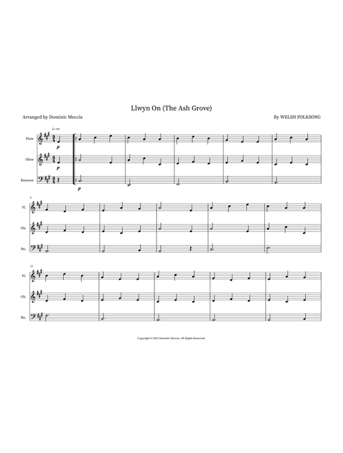 Llwyn On (The Ash Grove) (Arr. Dominic Meccia) - Welsh Folksong (Small Ensemble)