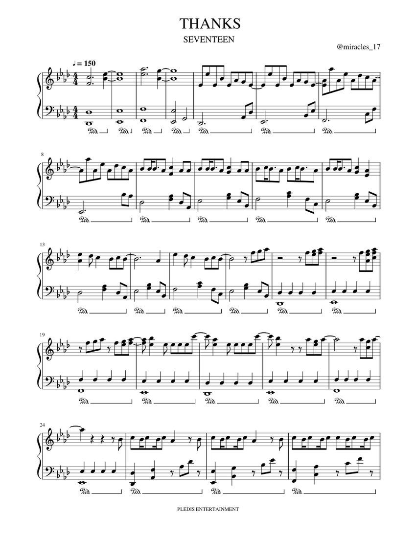 SEVENTEEN - 고맙다 THANKS Sheet Music for Piano (Solo