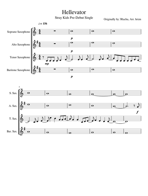 Hellevator - Stray Kids - Saxophone Quartet