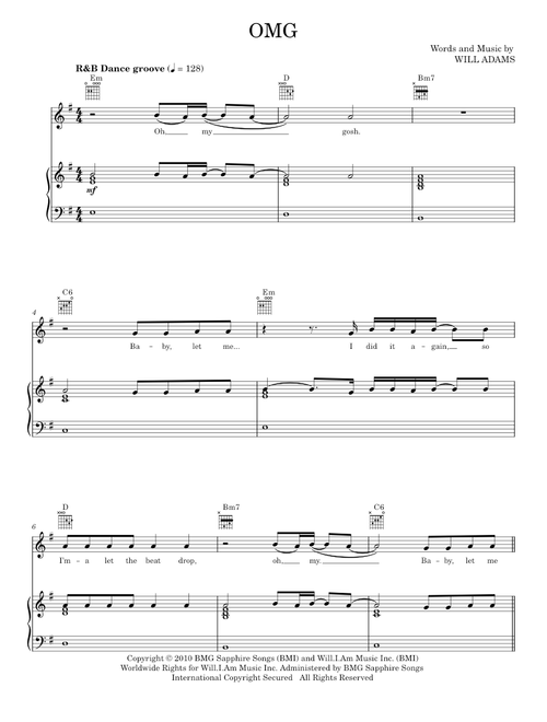 OMG - Usher, Usher featuring will.i.am, Will.i.am (Piano-Vocal-Guitar)