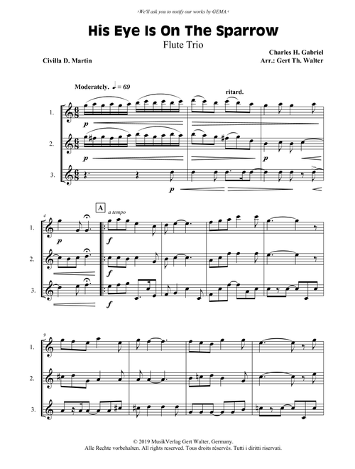 His Eye Is On The Sparrow (Arr. Gert Th. Walter) - Charles H Gabriel (Woodwind Ensemble)