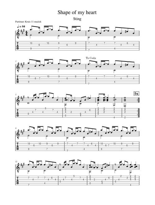 Sting - Shape of my heart - guitar TAB