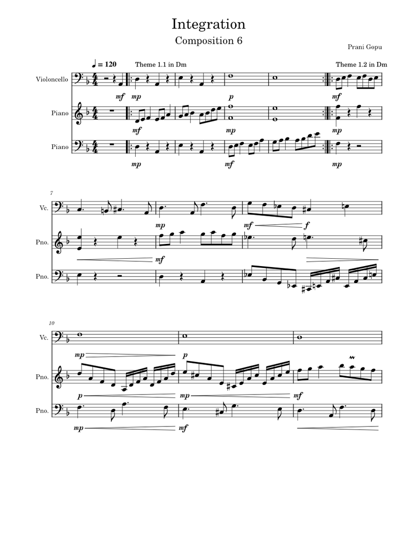 Integration Sheet music for Piano, Cello (Mixed Trio) | Musescore.com