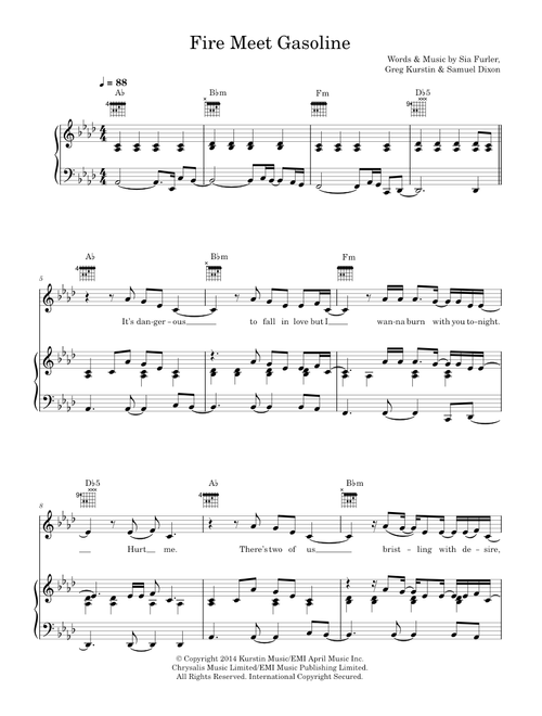 Fire Meet Gasoline - Sia (Piano-Vocal-Guitar (Piano Accompaniment))