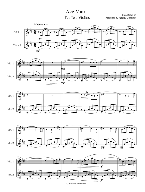 Ave Maria For Two Violins (Arr. Jeremy Corcoran) - Franz Schubert (Violin Duet)