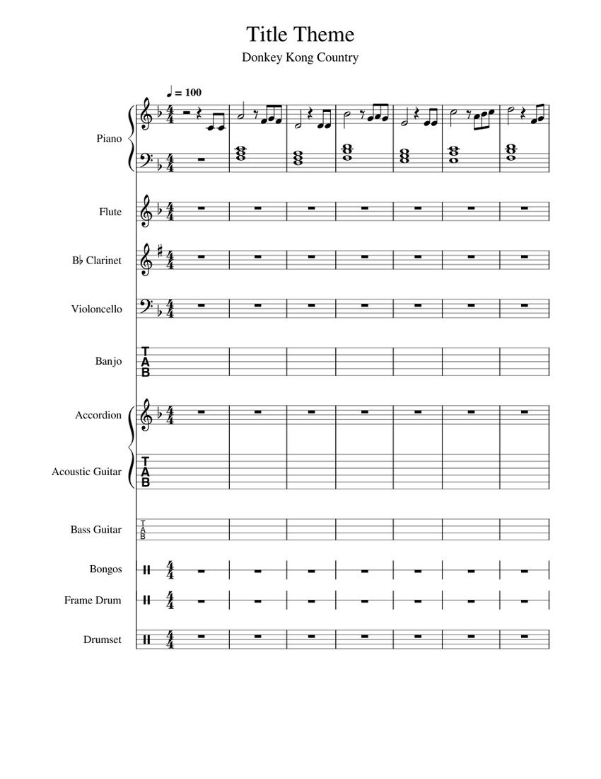 Title Theme - Donkey Kong Country Sheet music for Piano, Accordion ...