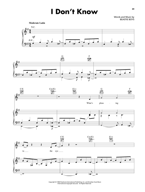 I Don't Know - Beastie Boys (Piano-Vocal-Guitar)