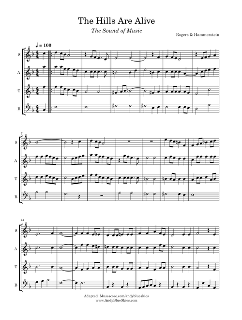 The Hills Are Alive SATB Recorder Quartet