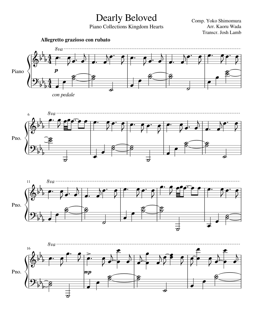Clip mariposa regla Facilitar Dearly Beloved (Piano Collections Kingdom Hearts) Sheet music for Piano  (Solo) | Musescore.com