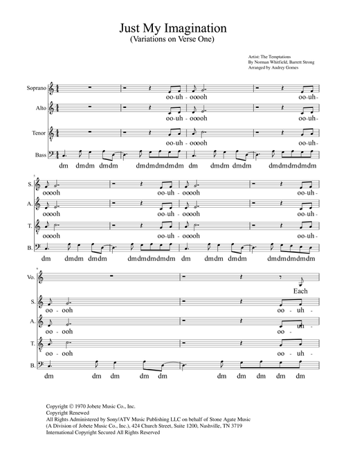 Just My Imagination (running Away With Me) (Arr. Audrey Gomes) - The Temptations (Choral, SATB)