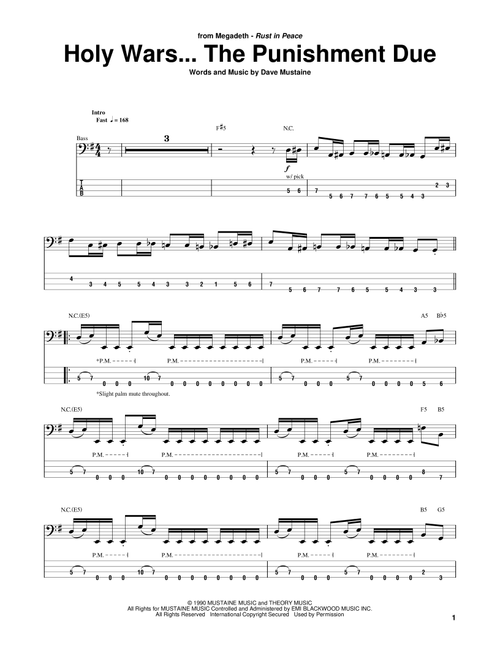 Holy Wars...The Punishment Due - Megadeth (Bass Tab)