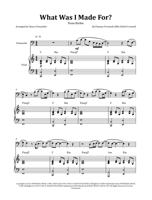 What Was I Made For? (Arr. Glauco Fernandes) - Billie Eilish (Cello and Piano)