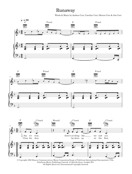 Runaway - The Corrs (Piano-Vocal-Guitar (Piano Accompaniment))