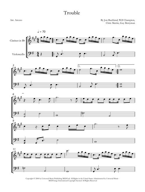 Trouble (Arr. Arezzo Music) - Coldplay (Instrumental Duet)