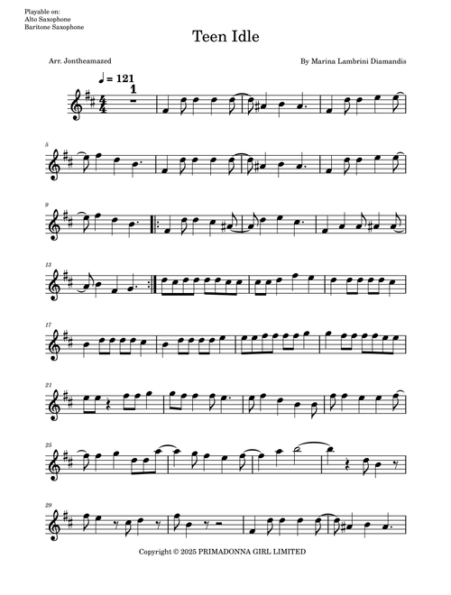 Teen Idle (Arr. Jontheamazed) - Marina Lambrini Diamandis (Alto Sax Solo)