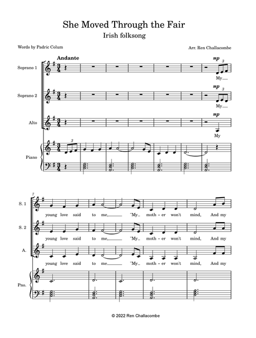 She Moved Through the Fair (Arr. Ren Challacombe) - Traditional Folk Song (Choral, SSA)