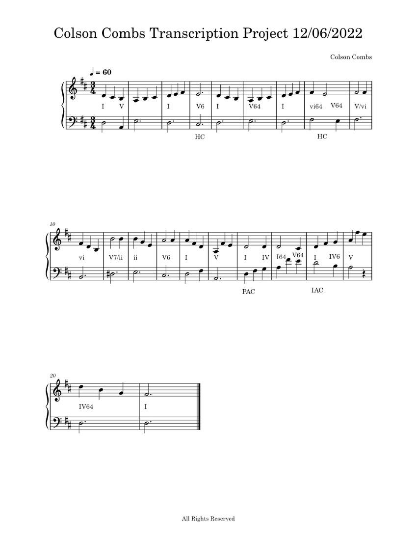 Colson combs aural skills ii transcription project 12 06 2022 sheet