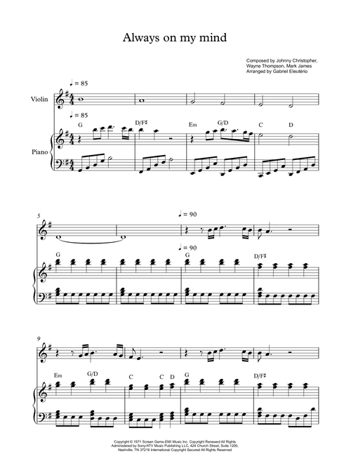 Always On My Mind (Arr. Gabriel Eleutério) - Elvis Presley, Michael Buble, Willie Nelson (Instrumental Duet)