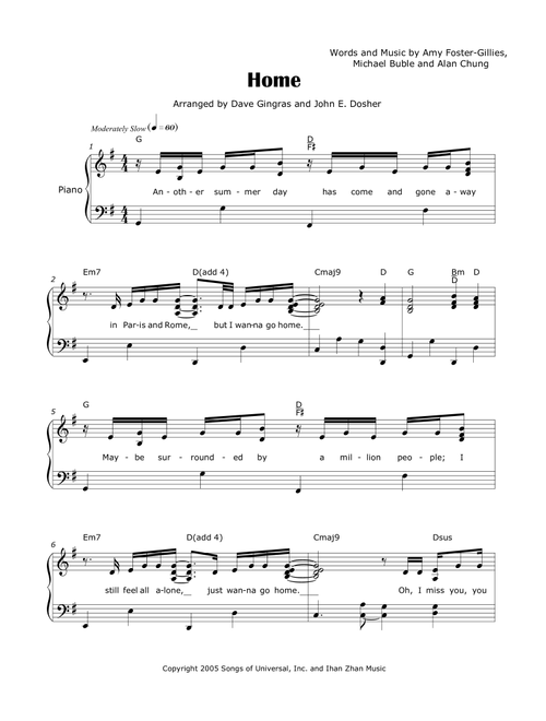 Home (Arr. Dave Gingras and John E. Dosher) - Blake Shelton (Piano Vocal)