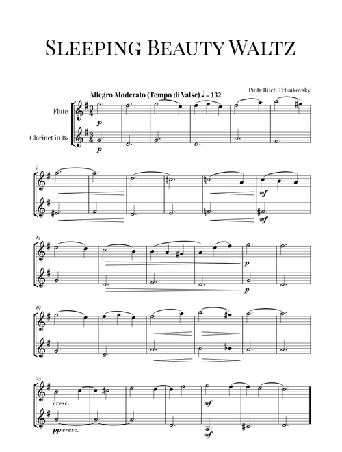 Tchaikovsky: Sleeping Beauty Waltz for Flute and Clarinet in Bb Duet (Woodwind Duet) (Arr. Cadenza Editions) - Piotr Tchaikovsky (Instrumental Duet)
