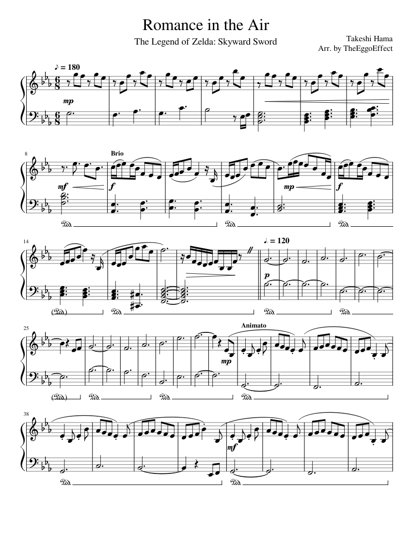 Romance in the Air The Legend of Zelda Skyward Sword Sheet music for Piano Solo Musescore