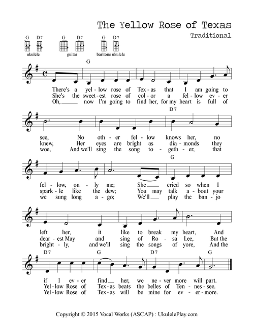 The Yellow Rose of Texas (Arr. M. Ryan Taylor) - Traditional (Ukulele Chords-Lyrics)