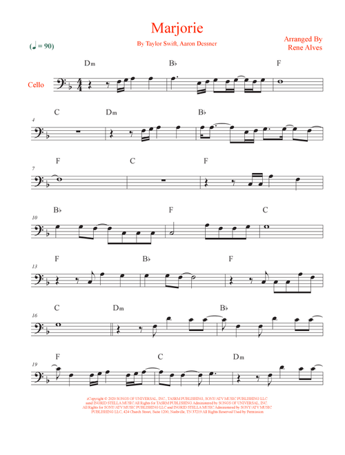 Marjorie (Arr. Rene Alves) - Taylor Swift (Cello Solo)