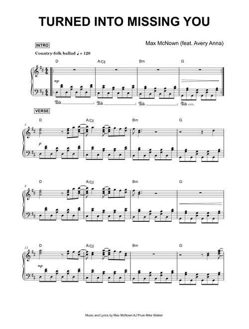 Turned Into Missing You - Max McNown (Piano)
