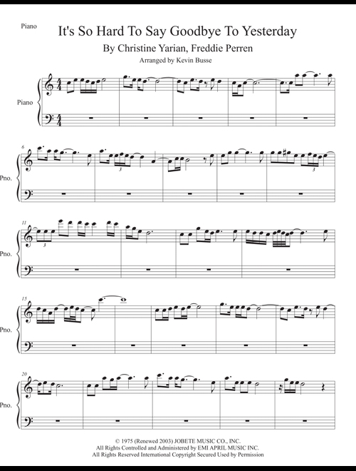 It's So Hard To Say Goodbye To Yesterday (Arr. Kevin Busse) - Boyz Ii Men (Piano Solo)