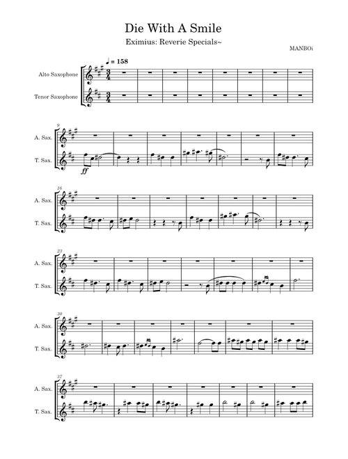 Die With A Smile – Lady Gaga, Bruno Mars (Alto and Tenor Sax Duet)