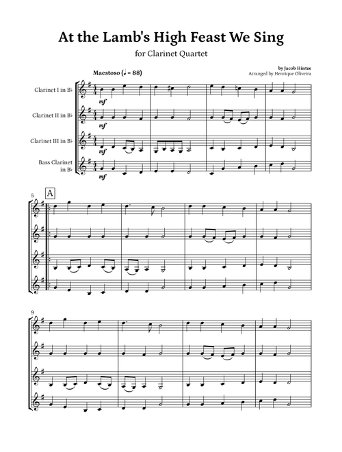 At the Lamb's High Feast We Sing (Clarinet Quartet) - Easter Hymn (Arr. Henrique Oliveira) - Jacob Hintze (Woodwind Ensemble)
