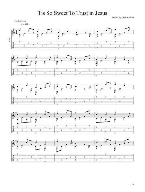 Tis So Sweet To Trust in Jesus (Arr. Chris Richter) - Louisa M R Stead (Lyrics), William J Kirkpatrick (Music) (Guitar Tab)
