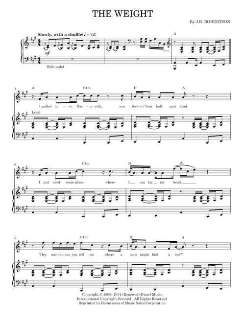 The weight - The Band (Piano Vocal)