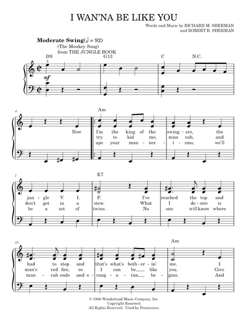 I Wan'na Be like You (The Monkey Song) - Richard M. Sherman; Robert B. Sherman (Easy Piano)