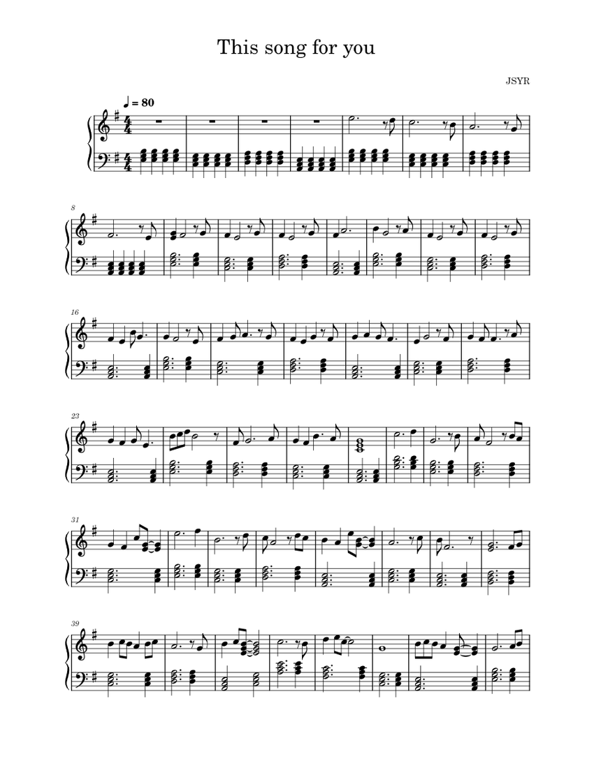 This song for you JSYR (piano, without lyrics) Sheet music for Piano
