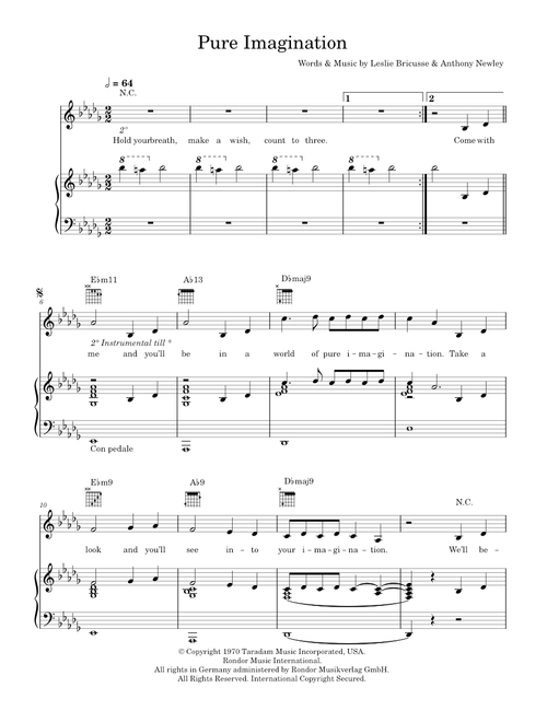 Pure imagination - Gene Wilder (Piano-Vocal-Guitar (Piano Accompaniment))
