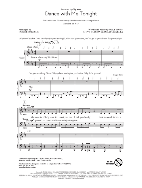 Dance With Me Tonight (Arr. Roger Emerson) - Steve Robson, Olly Murs, Claude Kelly (Choral, SATB)