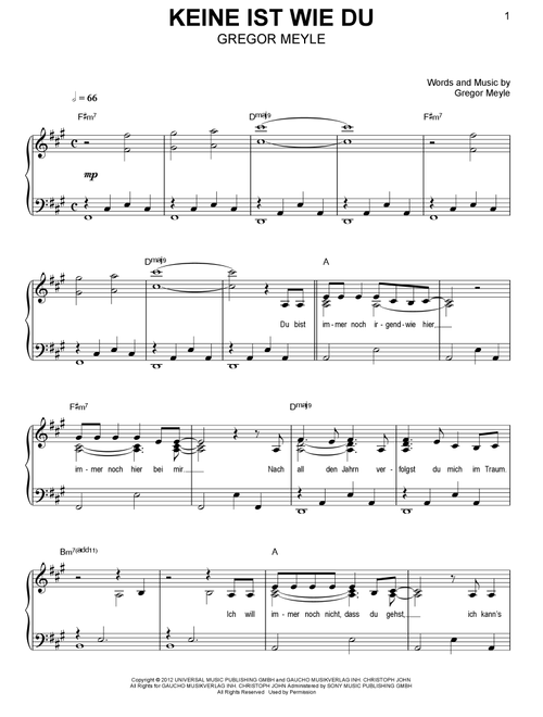 Keine Ist Wie Du - Gregor Meyle (Easy Piano)