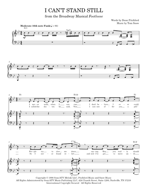 I Can't Stand Still - Dean Pitchford (Piano Vocal)