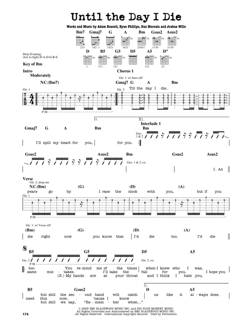 Until The Day I Die - Story Of The Year (Guitar Lead Sheet)