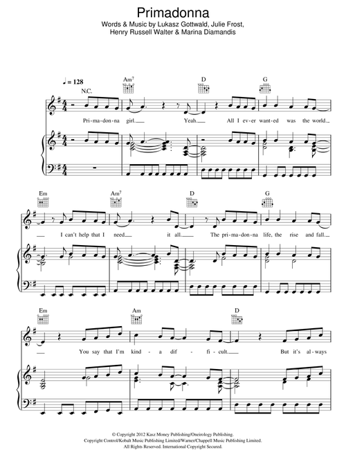 Primadonna - Marina & The Diamonds (Piano-Vocal-Guitar (Piano Accompaniment))