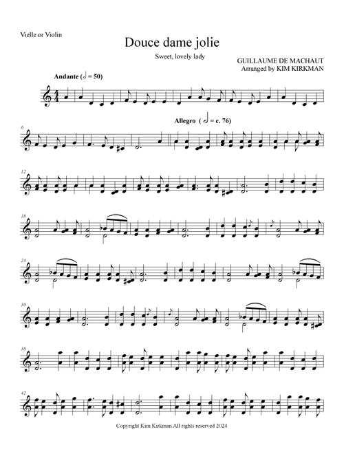 Douce dame jolie (Sweet, lovely lady) (Arr. Kim Kirkman) (Violin Solo)