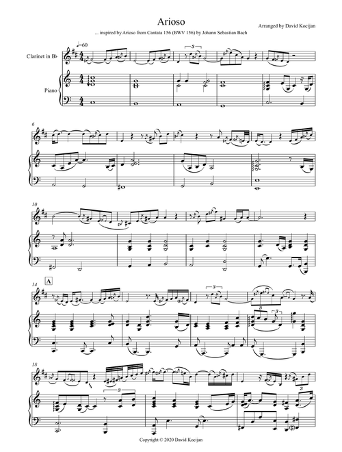 Arioso (clarinet & piano) (Arr. David Kocijan) - J. S. Bach (Clarinet and Piano)