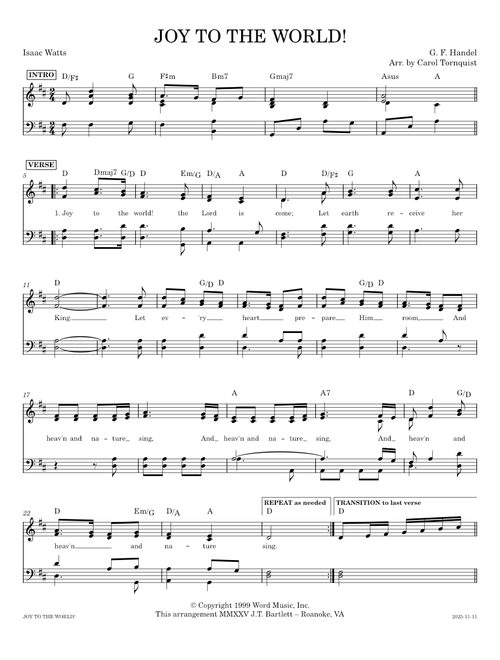 Joy to the World [Tornquist - D] - Händel, Watts