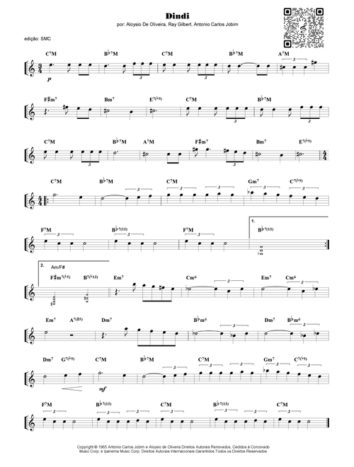 Dindi (Arr. Piano) - Antonio Carlos Jobim, Ray Gilbert, Aloysio De Oliveira (Lead Sheet - Fake Book)