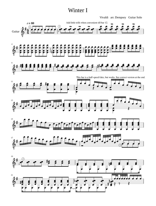 Vivaldi. Winter I arranged for solo guitar, by Gerry dempsey